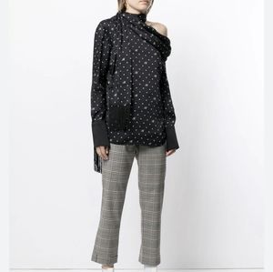 Monse Polka Dot Logo Draped Scarf Blouse Top XS